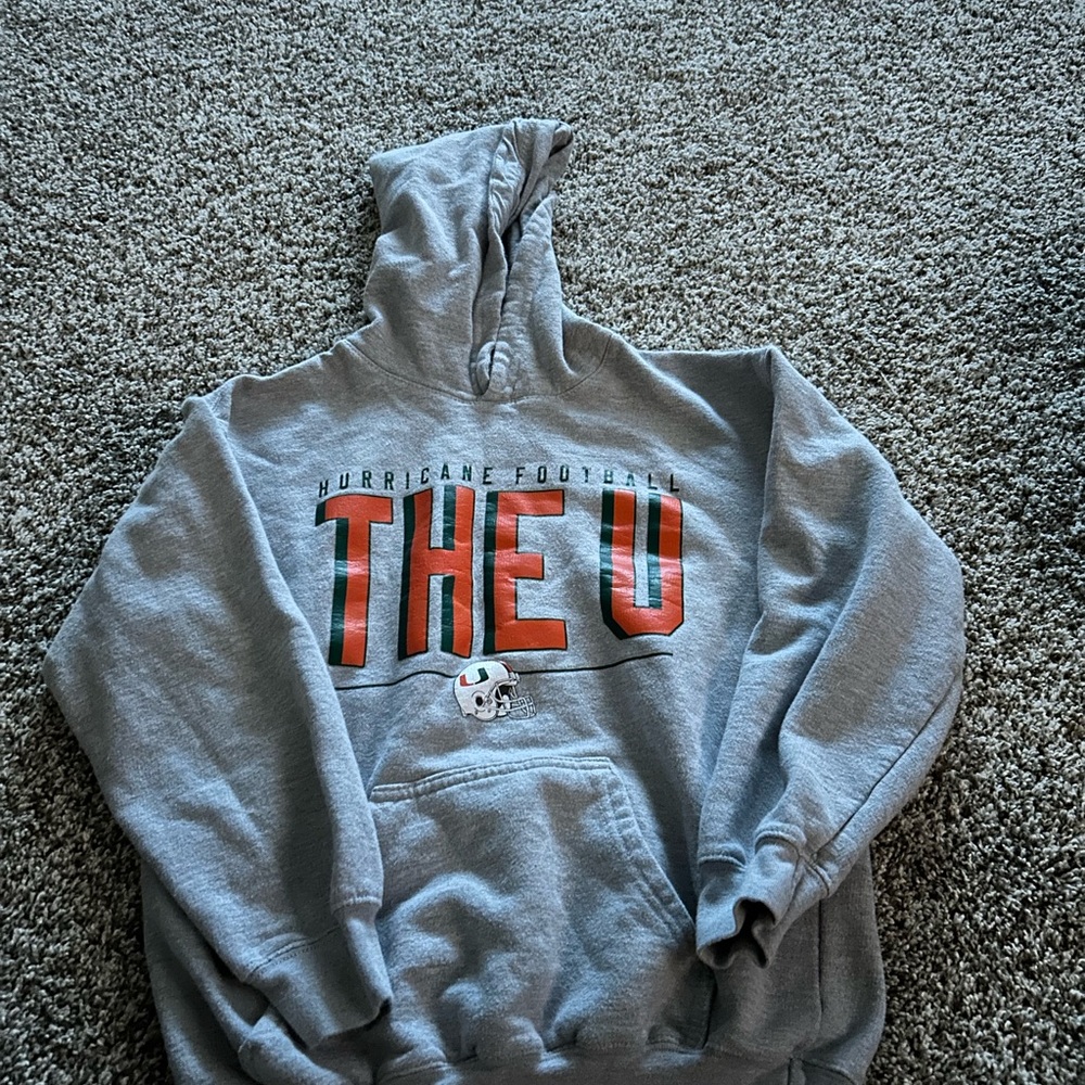 Gildan Gray Crewneck Hoodie with Orange and Green 'THE U' size Youth Medium